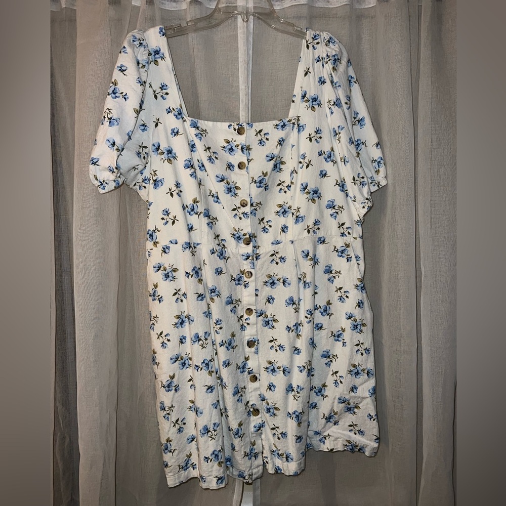 White Floral Dress w/ Puffy Sleeves from Old Navy